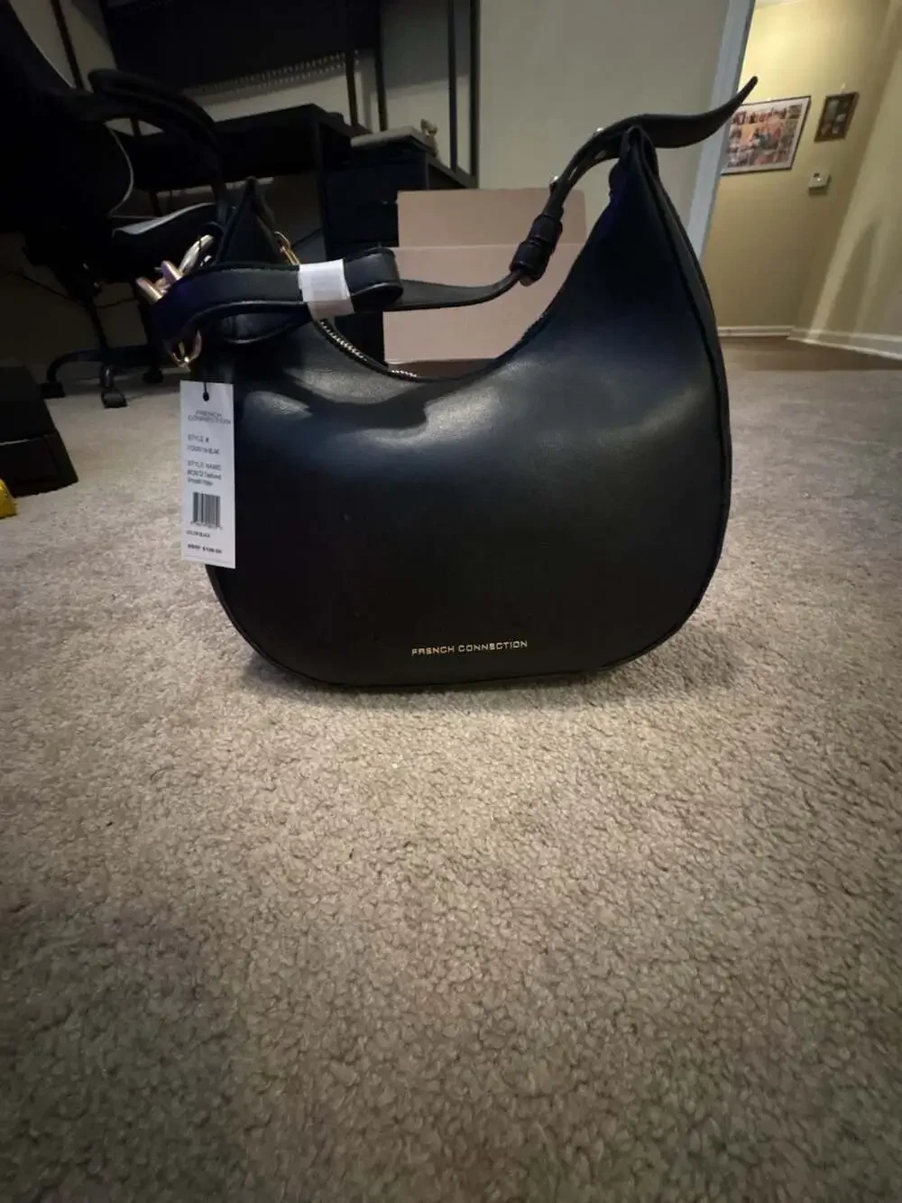 French Connection Moritz Textured Smooth Hobo Bag Black